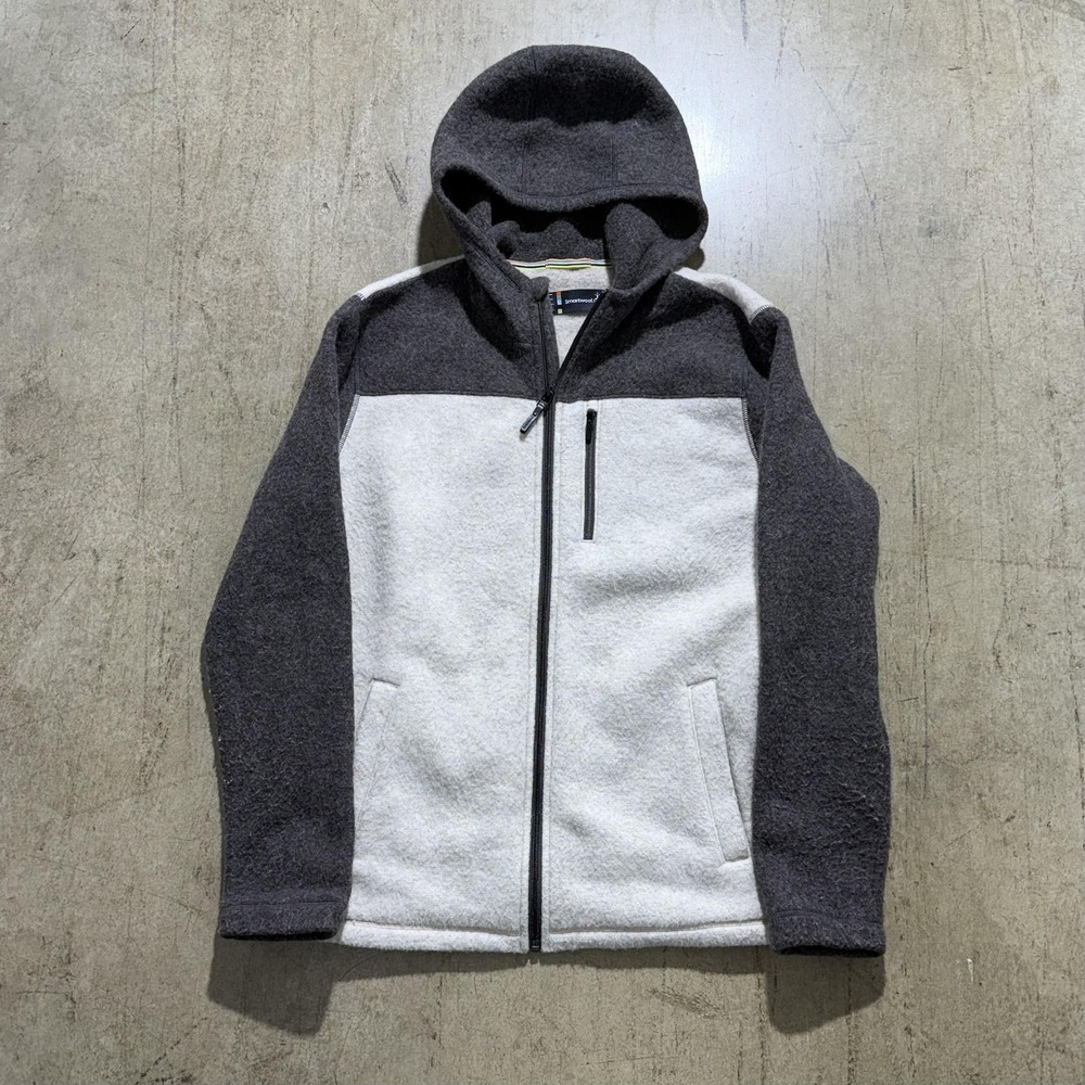 Smartwool Jacket Mens Large Gray Hooded Full Zip Wool Blend Fleece Colorblock